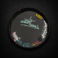 Graffiti Traffic Mirror by SeventySeven.DC — round black-framed convex traffic mirror hand-tagged with graffiti in teal, cream and red, WALLS INSIDE edition