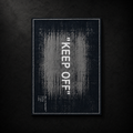 Keep Off carpet by SeventySeven.DC — Persian weave rug with KEEP OFF lettered boldly across the centre, 200x150 cm