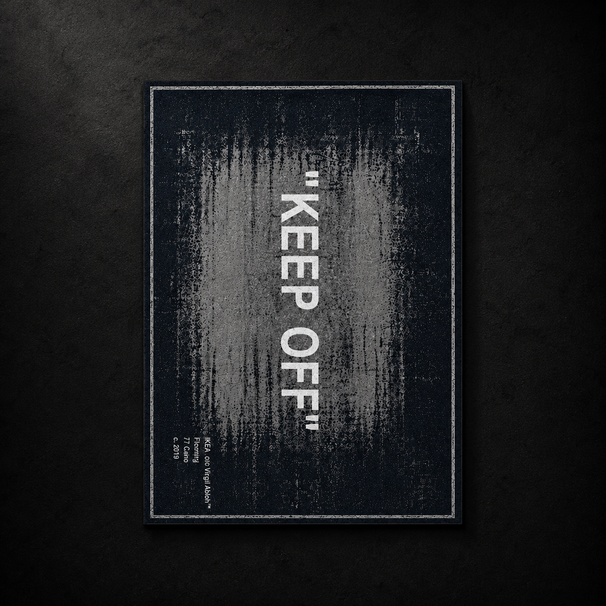 Keep Off carpet by SeventySeven.DC — Persian weave rug with KEEP OFF lettered boldly across the centre, 200x150 cm