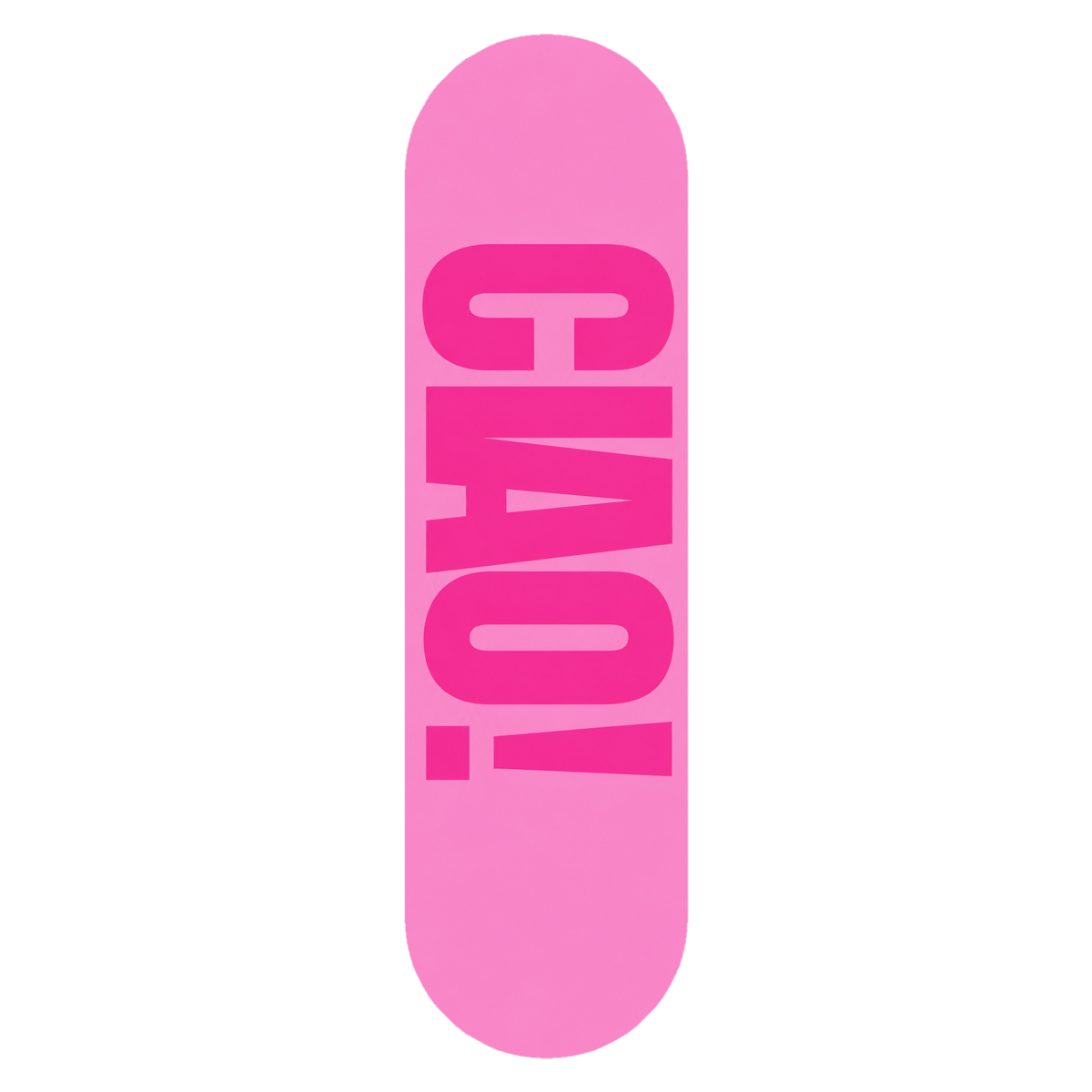 Ciao! wall skate deck by SeventySeven.DC — oversized one-colour type, 20 × 72 cm