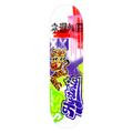 Tiger Kitsch wall skate deck by SeventySeven.DC — orange cartoon tiger over purple and acid green spray
