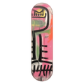 Tally wall skate deck by SeventySeven.DC — black tally-mark graffiti over pink and yellow